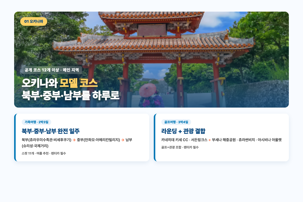 오키나와 슈리성과 대표 코스 안내 — 북부·중부·남부 하루 일주와 골프+관광 조합