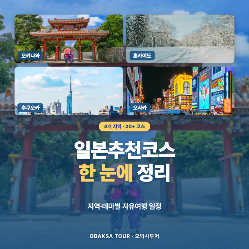 일본추천코스 한 눈에 — 오키나와·미야코·이시가키·큐슈·홋카이도·간사이 6개 지역 정리