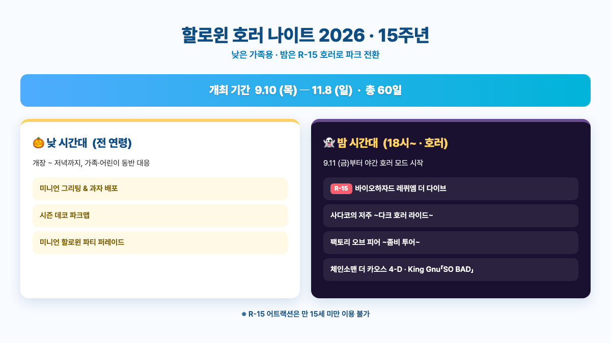 할로윈 호러 나이트 2026 프로그램 캘린더