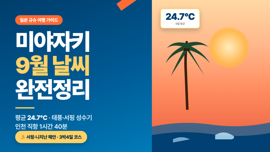 미야자키 9월 날씨 완전정리｜기온·태풍·서핑 성수기·니치난 해안·다카치호 협곡·3박4일 코스