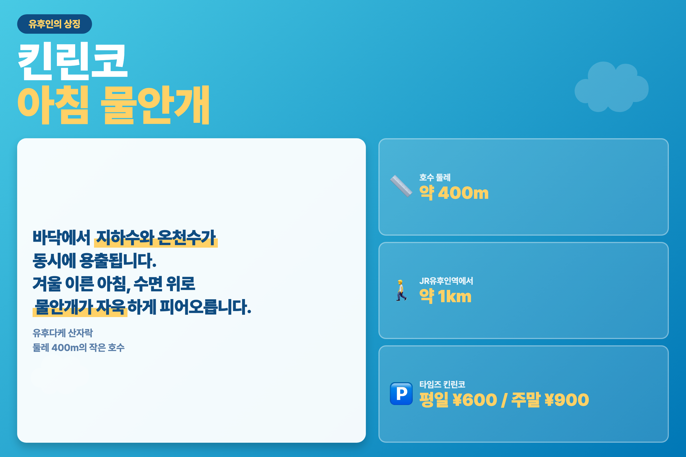 킨린코의 아침 물안개 소개와 호수 규모·주차 정보 요약