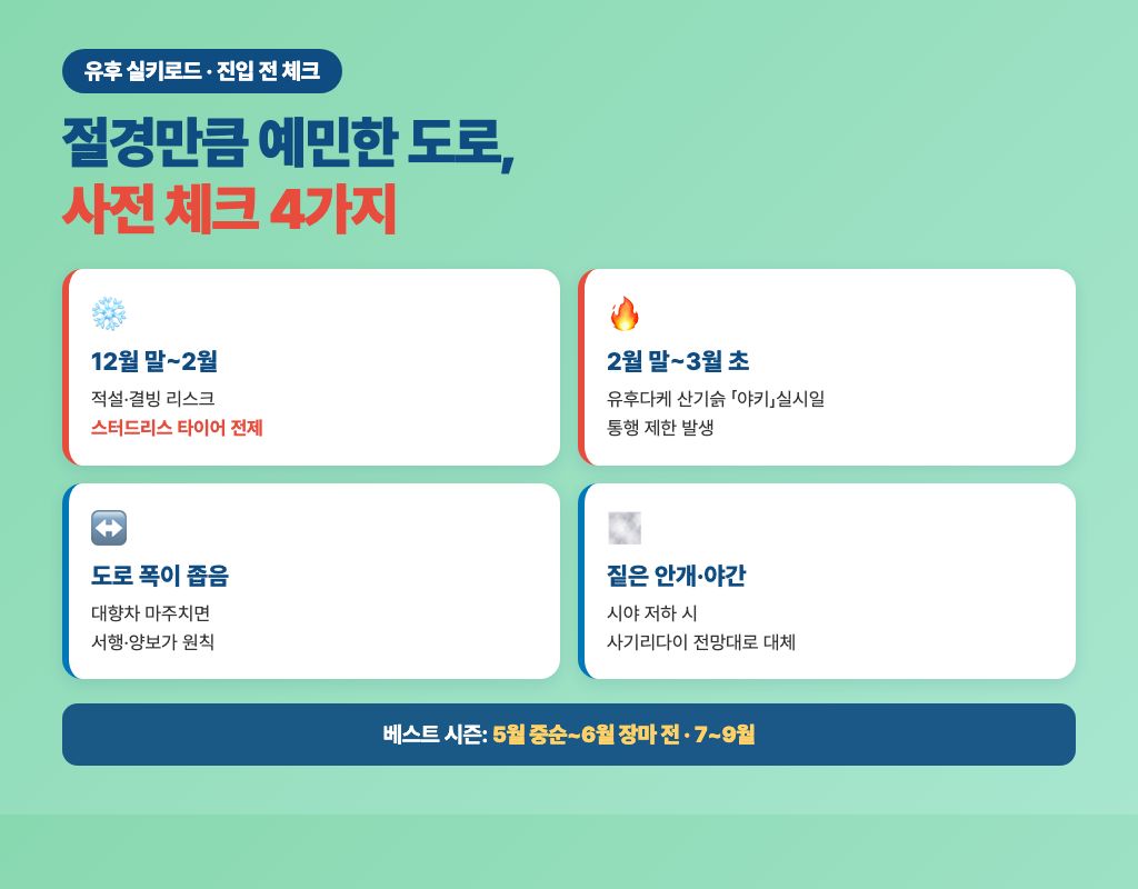 유후 실키로드 진입 전 사전 체크 4가지 — 계절·도로 폭·안개·야간 안내